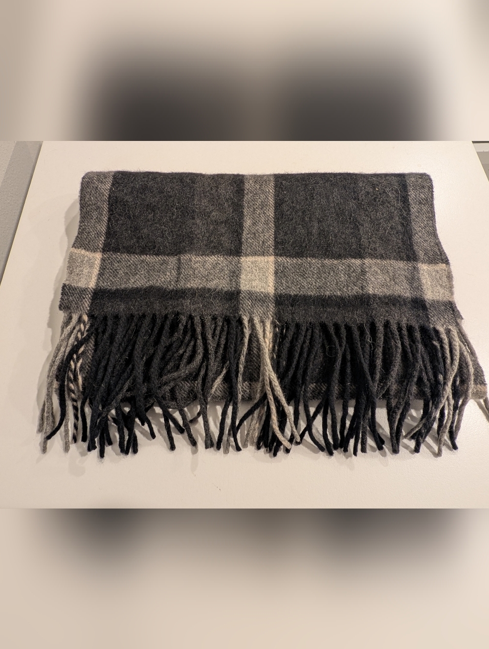 Club Room 100% Cashmere Black & Grey Plaid Scarf - Picture 6 of 6